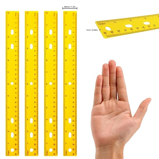 200 Pack 12 Inch Plastic Rulers Bulk, Yellow Plastic Ruler, Yellow Ruler with Dual-Scale Measurement, Easy to Store, for Home, Office, Practical Use by KUKLIPJIM