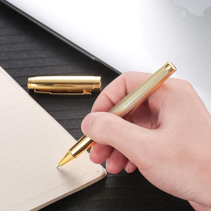 Rollerball Pen for Men Women Luxury Metal Executive Pens Home Office Use with 2 Extra Refills Black Ink 0.7mm G2(gold)