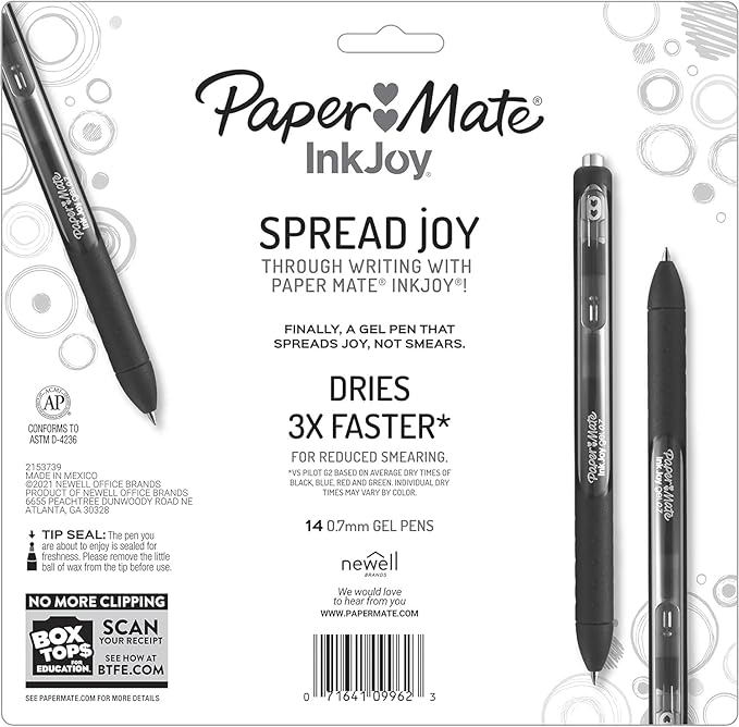 Paper Mate InkJoy Gel Pens, Bright Blue Ink, Medium Point (0.7mm), 3 Count, Bundle with Plastic Reusable Pouch