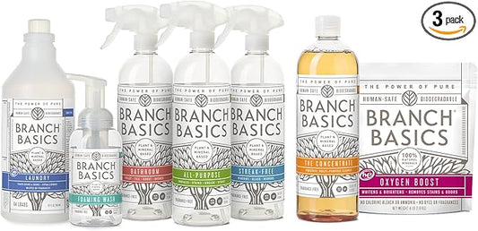 Branch Basics Premium Starter Kit: All Purpose, Glass, and Bathroom Cleaner plus our Foaming Wash, and Laundry Bottle (3 Plastic Spray Bottles + Concentrate) Fragrance-Free