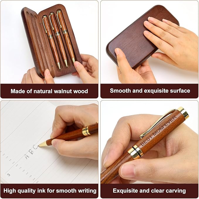 Cool Wooden Pens with Pen Box Gift for Mom Mother In Law Christmas Gifts for Mother's Day Gift Birthday Ideas Cute Engraved Pens Unique Presents for New Mom from Daughter Son