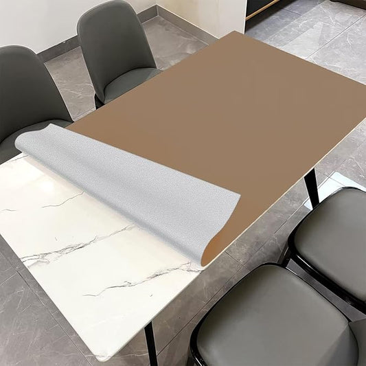 Leather Table Cover,1.8mm Thick,30x60 Inch Desk Cover,Large Desk Mat,Table Protector,Table Cover Protector,Kitchen Table Cover,Dining Table Mat,(Khaki+Silvery,30x60)