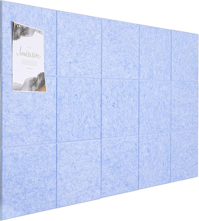 Large Cork Board Alternative, 15 Pack Felt Board with Safe Removable Adhesive Tabs Felt Wall Tiles, Large Cork Boards for Walls, Cork Board for Home Office, Pin Boards for Walls, Light Blue