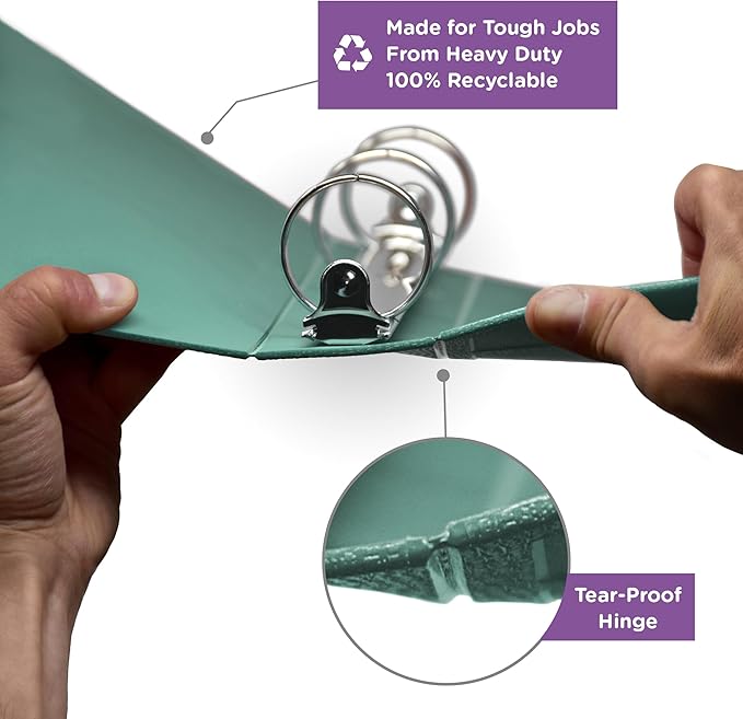 Carstens 4-Inch Heavy Duty 3-Ring Binder - Side Opening, Mint, Durable Plastic, Precision No-Gap Rings, Waterproof Cover, No Pockets, Holds 600 US Letter Sheets, BPA-Free, Made in USA (1844-3R)