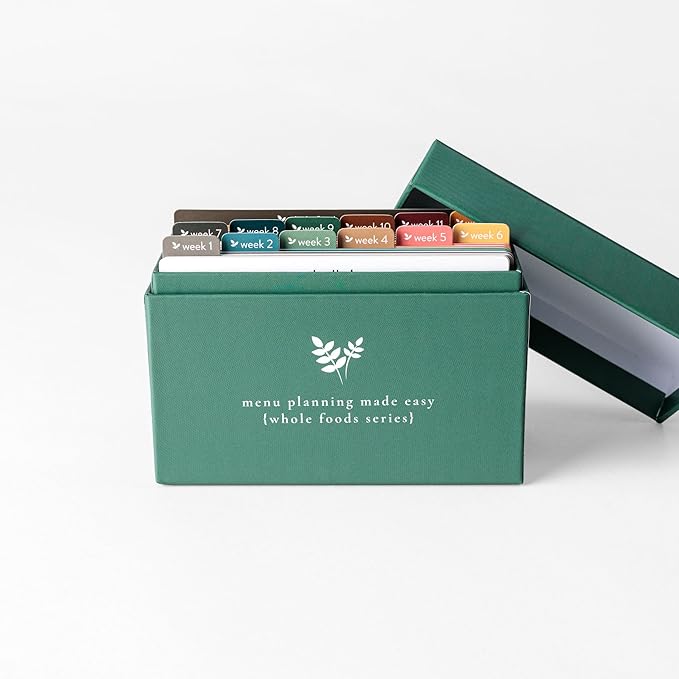 Meal Planner with 72 Recipe Cards (Whole Foods Menu) - Weekly Menu Planner | Sturdy Recipe Box | 12 Reusable Grocery Shopping Lists | 5 Blank Recipe Cards | Recipe Card Protector | Recipe Ideas