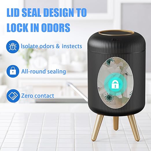 URALFA Motion Sensor Trash Can with Lid, 3 Gallon / 11 L Automatic Bathroom Trash Can, Touchless Trash Bin, Smart Plastic Garbage Can with Removable Legs for Bathroom, Bedroom, Kitchen, Office, Black