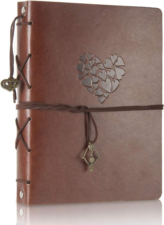 ThxMadam Leather Scrapbook Album Love Vintage Wedding Guest Book DIY Memory Book with 60 Black Pages Present for Mother’s Day Valentines Anniversary Christmas Birthday Gift for Mum Dad Friend