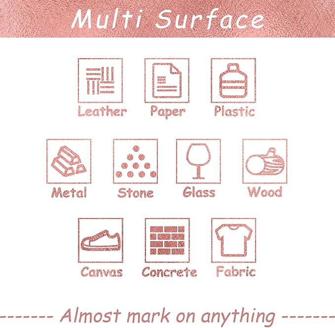 Acrylic Paint Pens Gold,Silver,Rose Gold,Paint Markers for Rocks Painting, Wood, Fabric, Glass,Ceramic,Canvas. Scrapbooking,Card Making,DIY Craft Supplies Metallic Acrylic Marker Set (Rose gold)