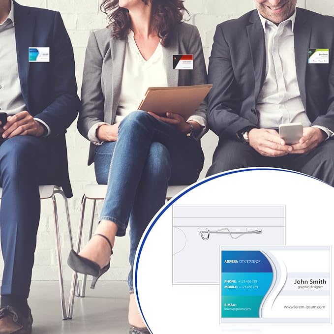 Eaasty 200 Pcs Name Tags with Pins ID Clear Plastic Badge Holder Pin Style Name Badge Holders with Inserts ID Card Plastic Badge Sleeve, 2.44 x 3.58 Inch(Silver Clip)