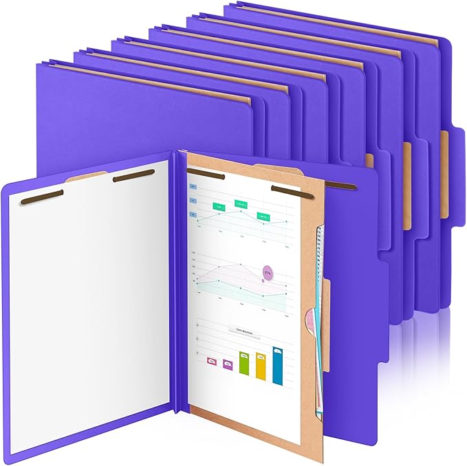 Skyygemm 12 Pack Classification File Folders Bulk with Divider and 2" Expansion, Pressboard Folder with 2 Prong Fasteners for Employee Records Medical Charts Office Document Organization(Purple)