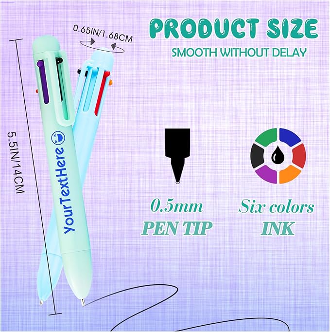 Personalized Multicolor Ballpoint Pen Bulk Custom 6-In-1 Pens with Name Logo Customized Color Pen Boys Girls Teacher Business Gift Lpurple_70PC