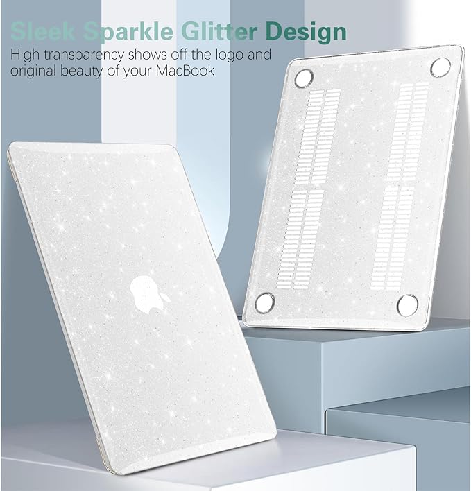 KEROM Clear Glitter Case for MacBook Pro 14 inch 2025-2021 M5 M4 M3 M2 M1 Chip A3434 A3112 A3185 A3401 A2918 A2992 A2779 A2442, Shiny Bling Sparkle Plastic Hardshell & Keyboard Cover, Glitter Clear