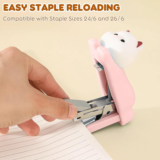 Honagu Mini Cute Animal Stapler with Staples, Cartoon Stereoscopic Silicone (PVC) Stapler, Labor-Saving Office Supplies for Teachers, Students,Girls,Gift Stocking Stuffers for Kids (Pink Puppy)