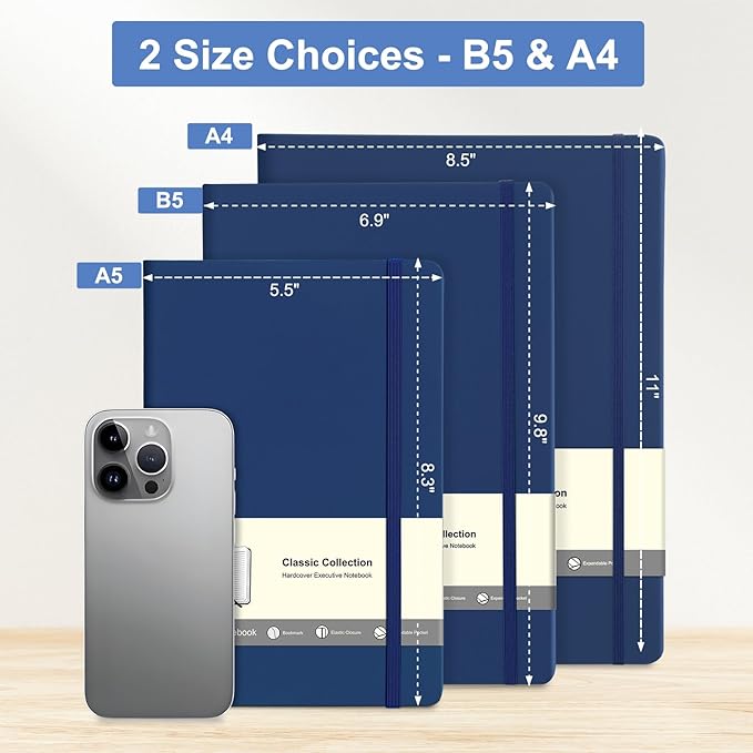 COMIX B5 Lined Journal Notebooks, 240 Pages, 6.9 x 9.8 Inches, Navy Blue, Hardcover Journaling Notebooks for Men & Women- Fits for Office, Business, School, Notes Taking & Writing