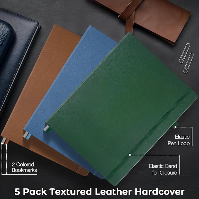 3 Pack College Ruled Notebook, A4 Hardcover Leather Notebook for Work, Lined Notebook Journal for Women, Men, 192 Thick Paper, 8.5" x 11", Large Notebook, Professional Business Notebook, Multicolor