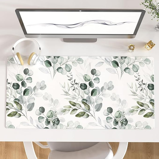 Colorful Star Large Mouse Pad, PU Leather Waterproof Desk Mat, Computer Gaming Mouse Pad, XXL Full Extended Mousepad Non Slip Desk Pad for School Office Home 31.5" x 15.7" - Soft Eucalyptus