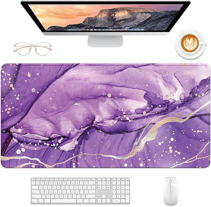 Desk Mat, 32" x 16" XXL Extended Large Gaming Mouse Pad, Desktop Decor Desk Pad, Cute Men Women Office Supplies and Accessories, XL Mouse Mat for Laptop & Keyboard, Purple Marble