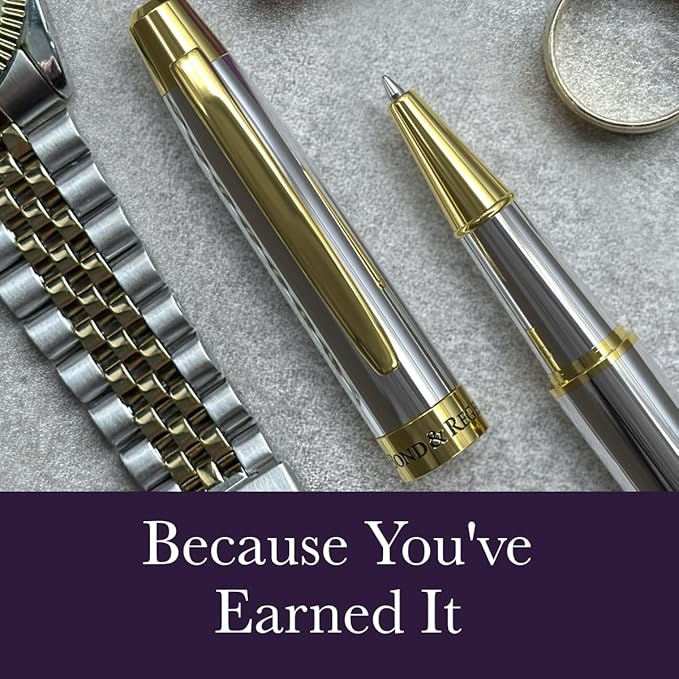 Bond & Regent Silver Chrome & 24 Karat Gold | Certified Luxury Grade Rollerball Pen | Nice Gift for Men & Women
