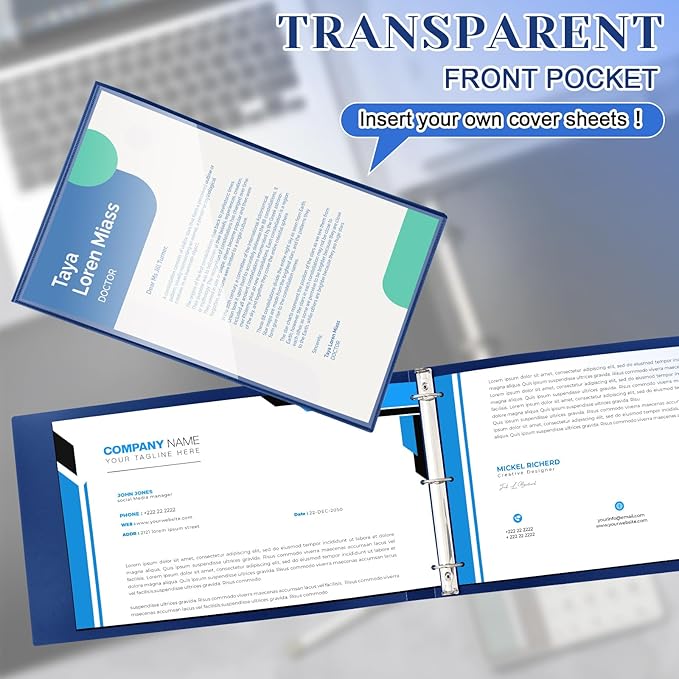 4 Pcs 11 x 17 Inch View Binders with Cover Pocket 1 Inch 3 Rings Heavy Duty View D Ring Binders Economy Holds 11" x 17" Paper for Artwork Blueprints, Office, Home, Work Places (Blue)