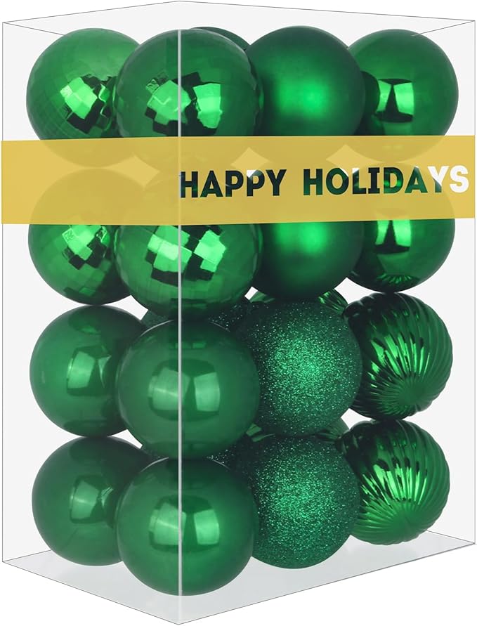 Emerald Green 2.5" Christmas Balls Christmas Tree Decoration Ornaments Shatterproof Hanging Balls for Birthday Halloween Holiday Wedding Decorations Set of 24pcs