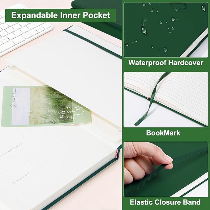 COMIX B5 Lined Journal Notebooks, 240 Pages, 6.9 x 9.8 Inches, Dark Green, Hardcover Journaling Notebooks for Men & Women- Fits for Office, Business, School, Notes Taking & Writing