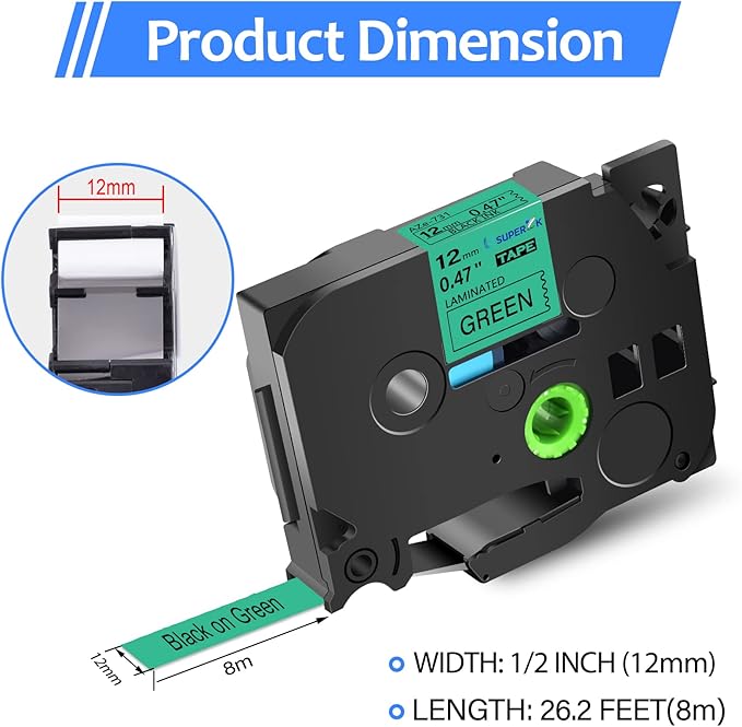 6PK Compatible for Brother P-Touch Label Maker Tape TZe-731 TZe TZ Label Tape TZ-731 TZe731 TZ731 12mm 0.47'' Laminated Black on Green Tape for PT-D210 H110 D220 D400 D600