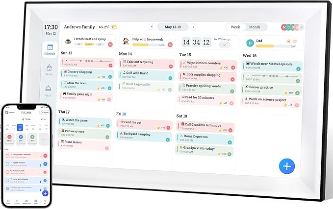 15.6 Inch Digital Calendar Chore Chart, Voice Message Feature,Digital Picture frame,Smart Touchscreen Wall & Desk Electronic Calendar Family Planner for Seamless Scheduling/Organizing,Gift