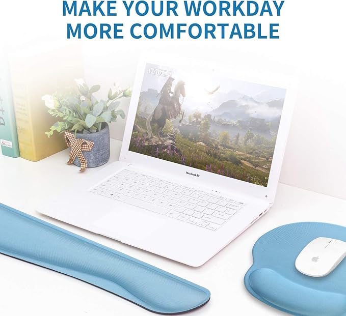Ergonomic Keyboard Mouse Pad Wrist Rest Support Set for Laptop/Computer/Desktop,Memory Foam Hand Rest Wrist Cushion for Gaming/Office,Lightweight Comfortable & Pain Relief (Blue)