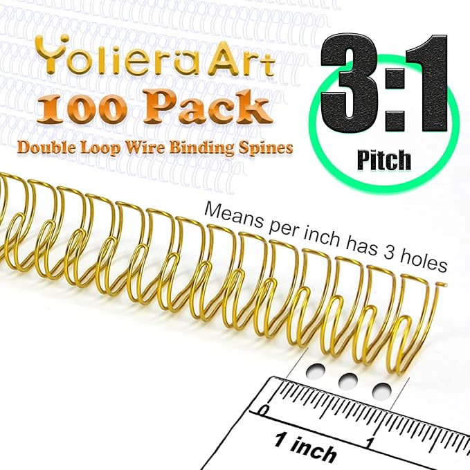 100 Pack Double Loop Wire Binding Spines, YolieraArt Wire Binding Spines, 7/16 Inch Binding Wire for Letter Size (80 Sheet Capacity, 100P, 3:1 Pitch, White)