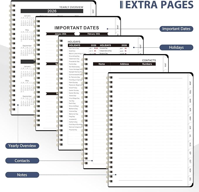 2026 Planner, Weekly and Monthly Calendar Agenda Book, Jan 2026 - Dec 2026, Hardcover Planning Academic Planner for Office School Supplies and Desk Accessories - A5 (6.3'' x 8.5'')