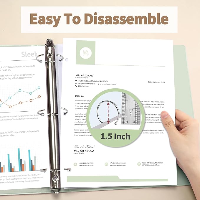 SUNEE 3 Ring Binder 1.5 Inch 4 Pack, Clear 1 1/2 Inch View Binder Three Ring PVC-Free (Fit 8.5x11 Inches) for School or Office Supplies, Neutral Aesthetic