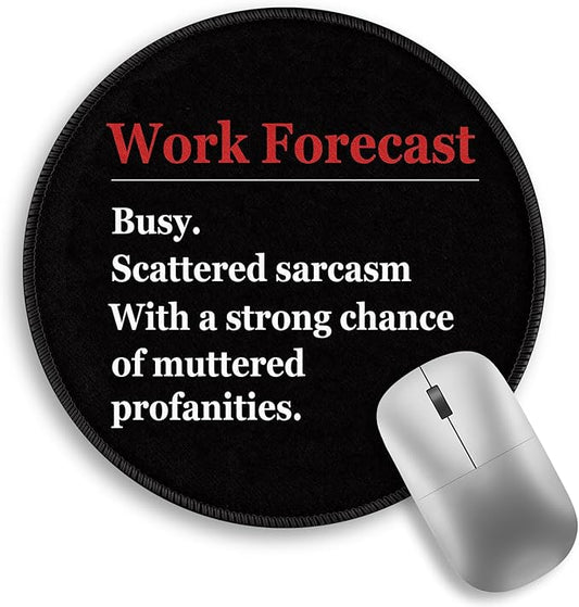 Funny Work Mouse Pad, Black Small Round Mousepads for Desk, Mini Travel Mouse Mat for Wireless Computer Laptop, Office Desk Accessories, 8.6 x 8.6 inch