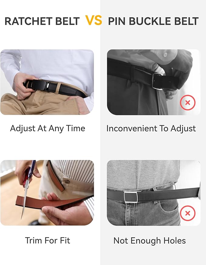 CHAOREN Mens Belt Leather Ratchet Belt - Customizable Fit, Effortless Style (35mm)