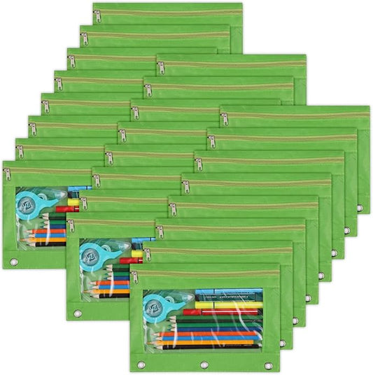 YoeeJob Pencil Pouch for 3 Ring Binder, Zipper Pencil Pouches Bulk, Pencil Case Pouch with Clear Window for Class, School, Office, Green, 24 Packs