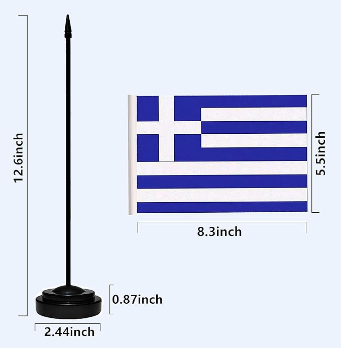 Greece Flags Greek Desk Flags Set Small Mini Greece Flags Table Flag with 13" Black Pole, Black Base and Spear Top, Miniature Greek Deluxe Desktop Flag, Home Decoration, Office Decoration, Festival