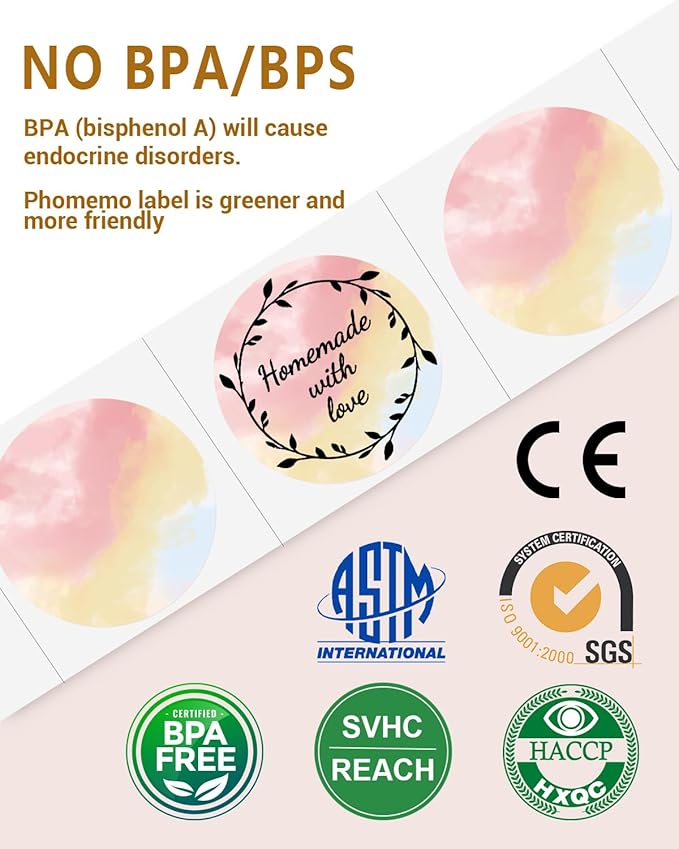 750 Pcs Phomemo 2" Color Round Thermal Label, Self-Adhesive Round Sticker Labels, Circular Direct Thermal Printer Circle Label for Logo Design, Name/Price Tag, Thanks Card, QR Code, 750 Labels/Roll