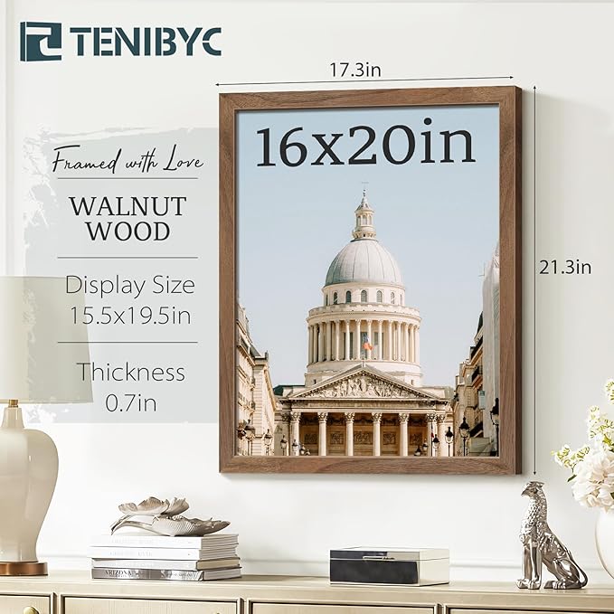 16x20 Poster Frame 3 Pack with HD Glass- Brown Walnut, Natural Solid Wood Picture Frame, Wall Gallery Frame