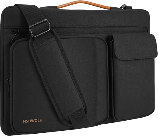 360 Protective Laptop Shoulder Bag 15.6 inch,15-15.6 inch Lightweight Computer Bags Compatible with MacBook Pro 16 inch,HP,Dell,Lenovo,Asus Notebook,Side Open Messenger Bag with 5 Pockets&Strap, Black