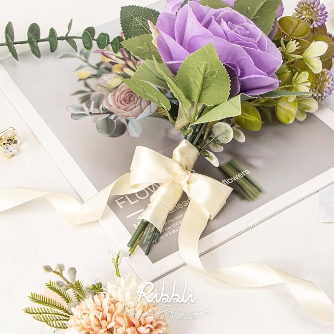 Ribbli Ivory Satin Ribbon 5/8 inch x Continuous 25 Yards,Double Faced Satin Use for Craft, Gift Wrapping, Christmas Ornaments, Hair Bows, Bouquet Bows