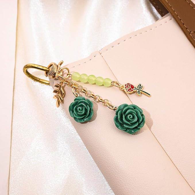 Rose Purse Charms Cute Flower Keychain With Heart Sticker Charm Chain For Kindle Colorful Bag Charms For Handbags