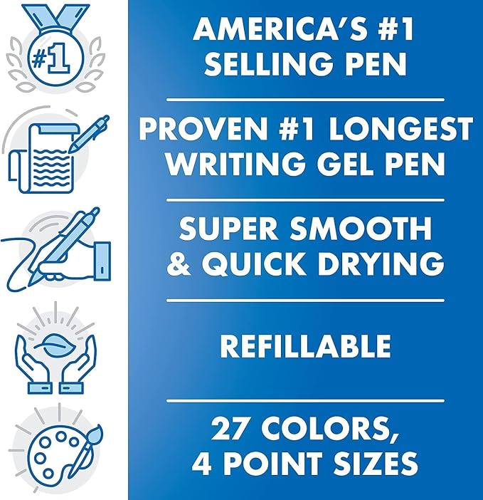 G2 Retractable Premium Gel Ink Roller Ball Pens Extra Fine Point (.5mm) Blue Ink 3 pack; Refillable & Premium Comfort Grip Bundle with Plastic Reusable Pouch