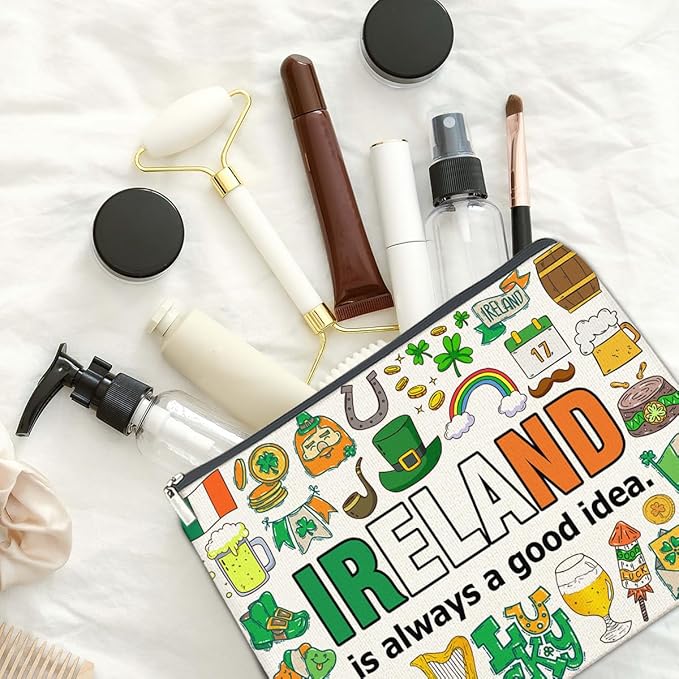 NGAEAK Ireland Gifts Cosmetic Bag, Ireland Gifts for Women Christmas Birthday Zipper Makeup Pouch Small Makeup Bag