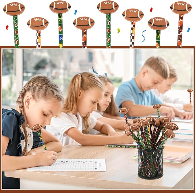 48 Pcs Football Pencils and Erasers for Football Theme Birthday Gifts Assortment Stationery Pencils for Students Office School Classroom Supplies.