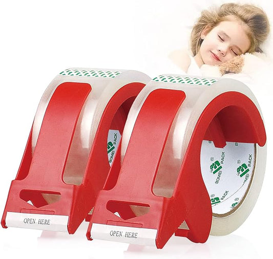BOMEI PACK Heavy Duty Clear Packing Tape,2 Rolls with refillable Dispenser,Noiseless Packaging Tape 1.88 Inches x 55 Yards,Industrial Grade Boxes Shipping Tape for Moving,Mailing and Storages