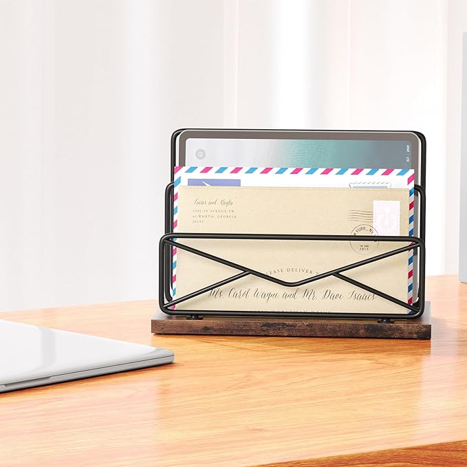 Desk Mail Organizer-with 2 Slot Matte Black Metal Desktop Mail Sorter Metal Storage File Holder Letter Sorter Organizer for Home or Office Desktop