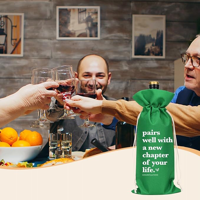 XFW Green Funny New Chapter Wine Bag New Beginnings Gifts for Women Men Farewell Gifts for Friends Going Away Gifts for Coworkers Women Men Moving Away Gifts for Friends New Teacher Gifts