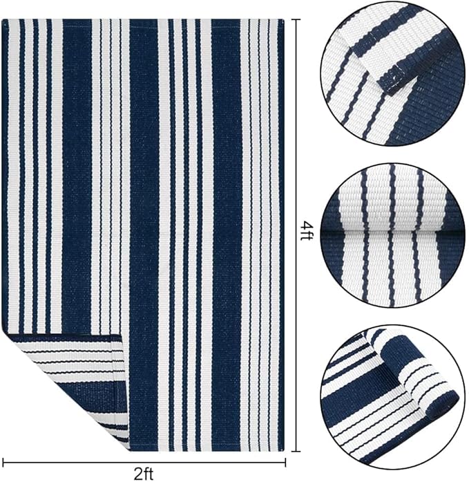 OJIA Entryway Rug 24''x51'', Machine Washable Christmas Front Door Mat Cotton Woven Blue and White Outdoor Rugs Porch Rug Striped Kitchen Runner Indoor Door Mat for Farmhouse/Entry/Home Entrance