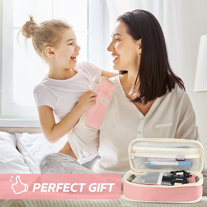 Pencil Case, Large Capacity Aesthetic Pencil Cases with Durable Zipper, Big Stationery Pencil Pouch for Women & Men, Adults Portable Storage Organizer Bag for College, office, Travel (Pink)