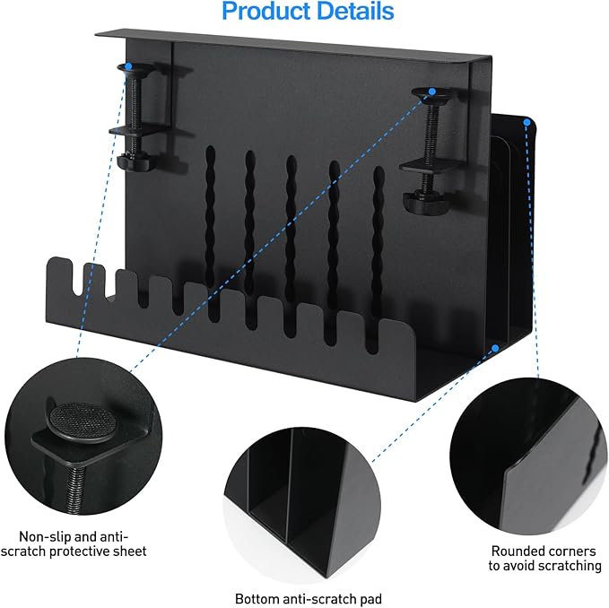 MAXECHO Desk Side Storage, Under Desk Laptop Mount, Table Side Hanging File Organizer, No Drill Clamp On Cable Management Tray, Laptop Holder with Magnetic Pen Holder for Office and Home, Load 22 Lbs