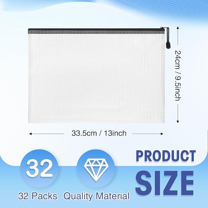 Jetec 32 Pcs Mesh Zipper Bags Toy Storage Bikini Organizer Bag Bolsas Para Guardar Trajes De Baño Waterproof Zipper Reusable Pouch Puzzle Multipurpose for Storage Office(Black,13 x 9.5 Inch)